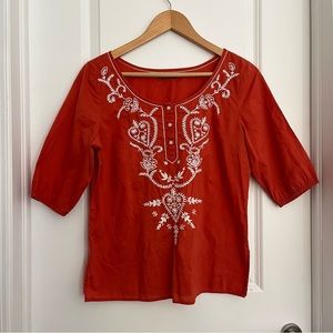 Gap Womens Embroidered Lightweight Cotton Blouse Top Sz S Orange Boho Festival